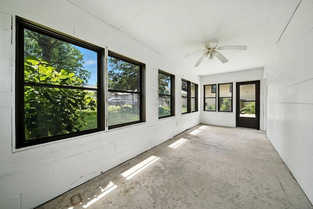 1464 Kent St, Saint Paul, MN 55117 - unfurnished sunroom with ceiling fan and concrete flooring