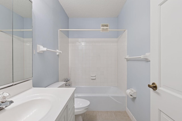 6650 Vernon Ave S Unit 111, Edina, MN 55436 - bathroom with tile patterned flooring, a textured ceiling, vanity, and  shower combination