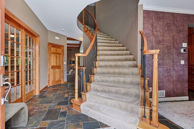 15208 Fairway Heights Rd NW, Prior Lake, MN 55372 - foyer entrance with stairway and stone tile flooring