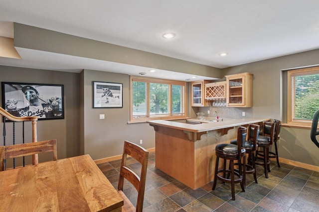 15208 Fairway Heights Rd NW, Prior Lake, MN 55372 - indoor wet bar featuring stone tile flooring and recessed lighting