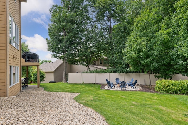 15208 Fairway Heights Rd NW, Prior Lake, MN 55372 - view of yard featuring a patio area, a fire pit, and a balcony