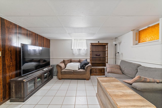 5510 Thompson Hill Rd, Proctor, MN 55810 - living room with a paneled ceiling, light tile patterned floors, a wainscoted wall, and healthy amount of natural light