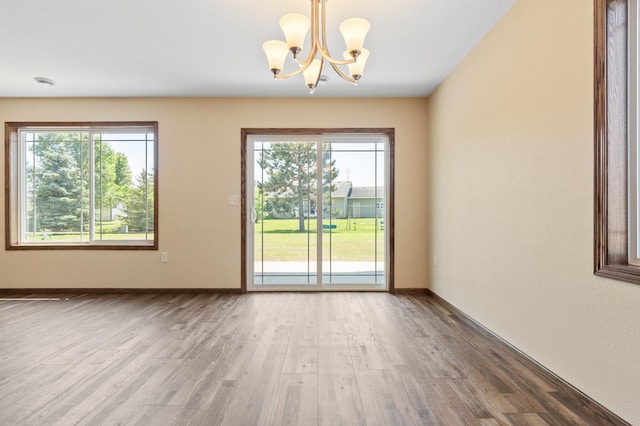 607 Colfax St, Parkers Prairie, MN 56361 - spare room with a chandelier, wood finished floors, and healthy amount of natural light