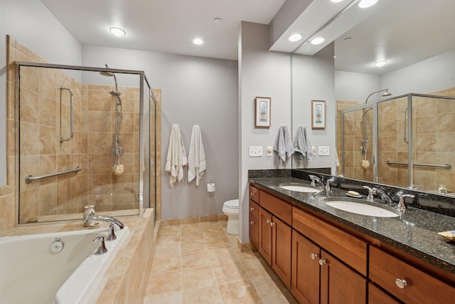 150 2nd St NE Unit B302, Minneapolis, MN 55413 - full bath with a stall shower, a garden tub, double vanity, tile patterned flooring, and recessed lighting