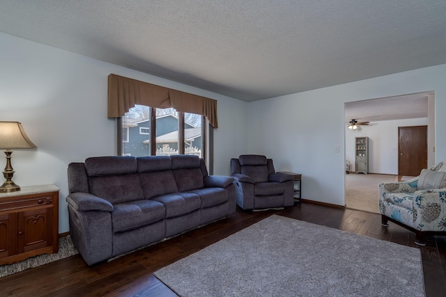 301 Nottingham Ct, North Mankato, MN 56003 - living room featuring dark wood-style floors, ceiling fan, and a textured ceiling