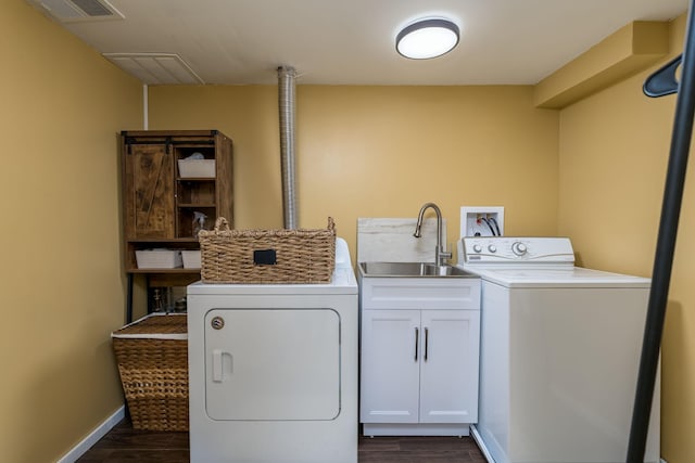 301 Nottingham Ct, North Mankato, MN 56003 - laundry room with cabinet space, independent washer and dryer, and dark wood-type flooring