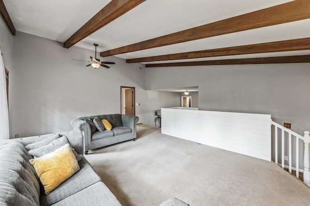 11542 Xavis St NW, Coon Rapids, MN 55433 - living area featuring a ceiling fan, carpet, and beamed ceiling