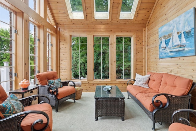 10 Apple Orchard Ct, Dellwood, MN 55110 - sunroom / solarium featuring lofted ceiling, a skylight, healthy amount of natural light, and french doors