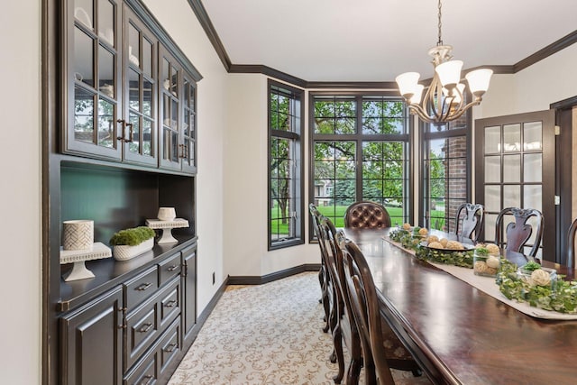 10 Apple Orchard Ct, Dellwood, MN 55110 - dining room with a chandelier, ornamental molding, plenty of natural light, and carpet floors