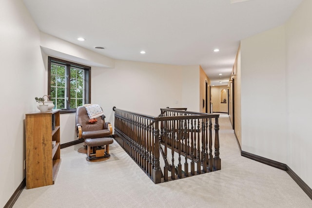 10 Apple Orchard Ct, Dellwood, MN 55110 - corridor with an upstairs landing, carpet flooring, and recessed lighting
