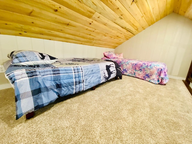 W7486 Burval Dr, Minong, WI 54859 - bedroom with lofted ceiling, carpet flooring, and wood ceiling