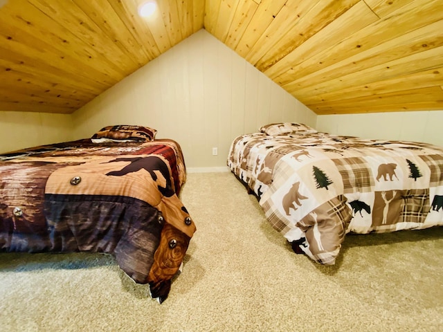 W7486 Burval Dr, Minong, WI 54859 - bedroom with carpet, lofted ceiling, and wooden ceiling