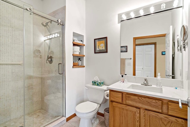1112 Iris Dr, White Bear Twp, MN 55127 - full bathroom featuring vanity, a stall shower, and tile patterned floors