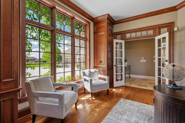 18901 Brookwood Rd, Prior Lake, MN 55372 - sitting room with french doors, crown molding, and wood finished floors