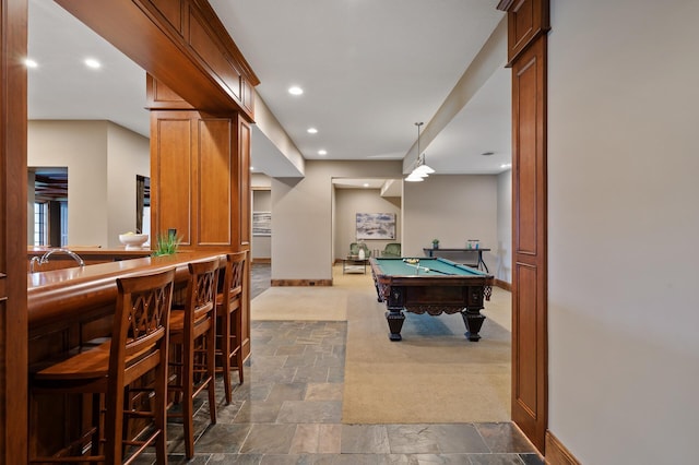 18901 Brookwood Rd, Prior Lake, MN 55372 - playroom with stone tile flooring, recessed lighting, and billiards table