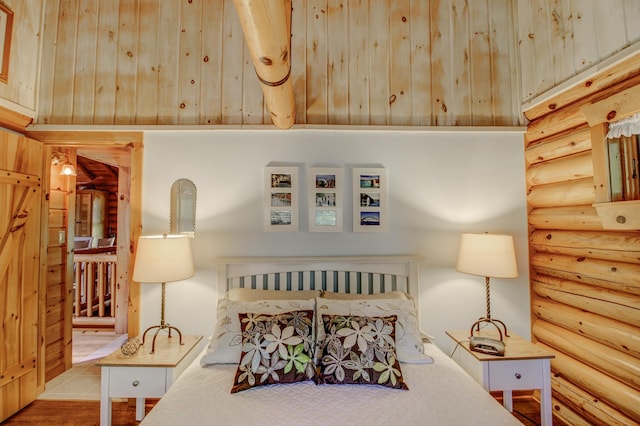 28395 Far N Dr, Nevis, MN 56467 - bedroom with rustic walls