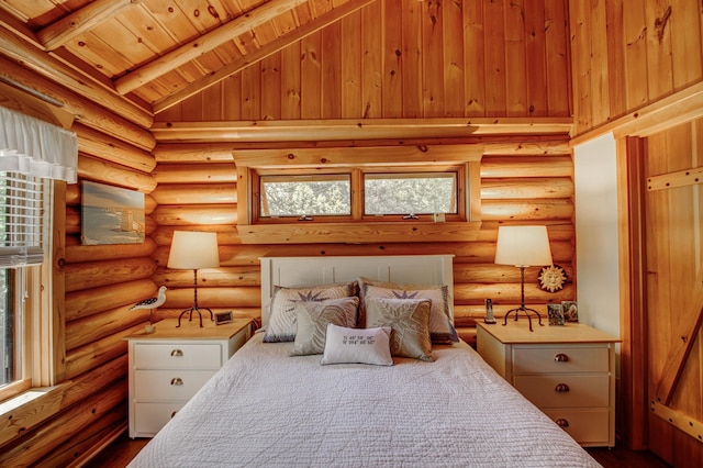 28395 Far N Dr, Nevis, MN 56467 - bedroom featuring wooden ceiling, multiple windows, and dark wood finished floors