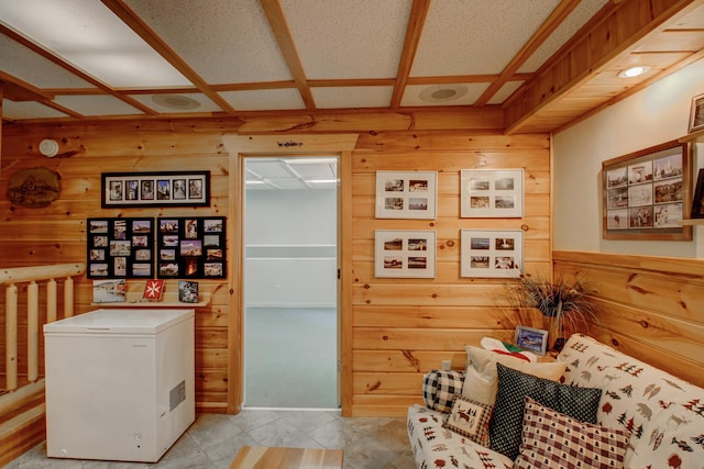 28395 Far N Dr, Nevis, MN 56467 - living area featuring wood walls and light tile patterned floors