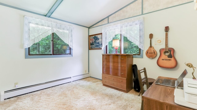 2104 US Highway 8, Stanley Twp, WI 54822 - carpeted office with a baseboard radiator and vaulted ceiling