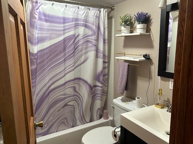 28599 Westwood Ln, Harris Twp, MN 55744 - full bath featuring shower / bathtub combination with curtain, vanity, and a textured ceiling