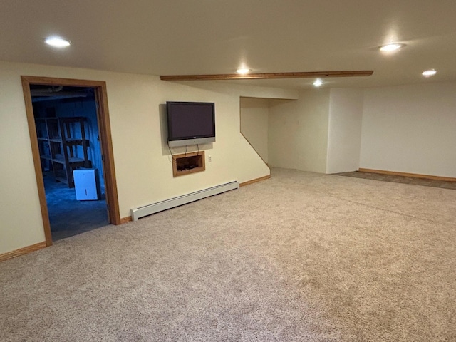 28599 Westwood Ln, Harris Twp, MN 55744 - finished basement featuring baseboard heating, carpet flooring, and recessed lighting