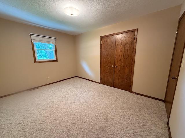 2411 Douglas St, Windom, MN 56101 - unfurnished bedroom featuring light colored carpet, a closet, and a textured ceiling