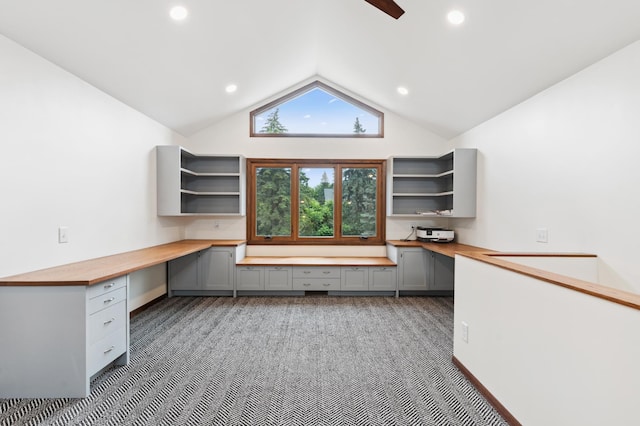 1775 Lexington Ave S Unit 26, Lilydale, MN 55118 - unfurnished office featuring built in desk, carpet, lofted ceiling, and recessed lighting