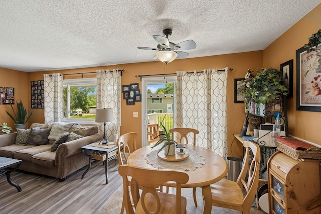 3950 Upper 75th St E, Inver Grove Heights, MN 55076 - dining area featuring a ceiling fan, light wood finished floors, and a textured ceiling