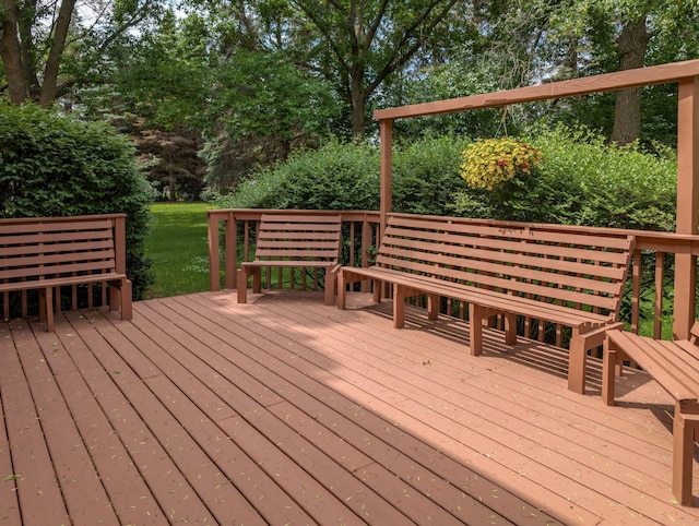 1132 Westbury Cir, Eagan, MN 55123 - wooden deck with view of scattered trees and a lawn