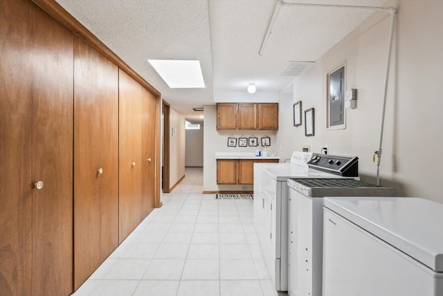7795 Van Buren St NE, Spring Lake Park, MN 55432 - washroom with washing machine and clothes dryer, electric panel, and light tile patterned flooring