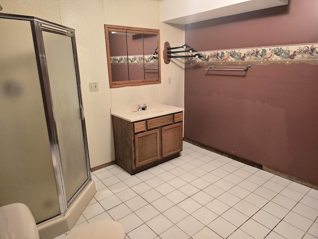 45356 140th St, Swan Lake Twp, MN 56235 - full bath featuring a shower stall, vanity, and tile patterned flooring