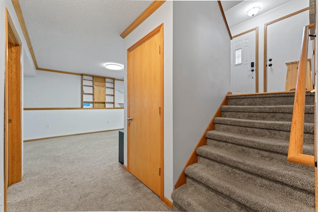 3902 Strathmore Ln SE, Rochester, MN 55904 - stairway featuring carpet floors and ornamental molding