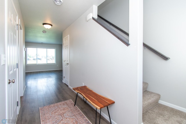 1449 68th Ave S, Fargo, ND 58104 - hall featuring stairway and dark wood-type flooring