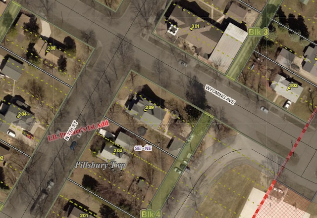 209 7th St N, Kerkhoven, MN 56252 - aerial overview of property's location with property parcel outlined