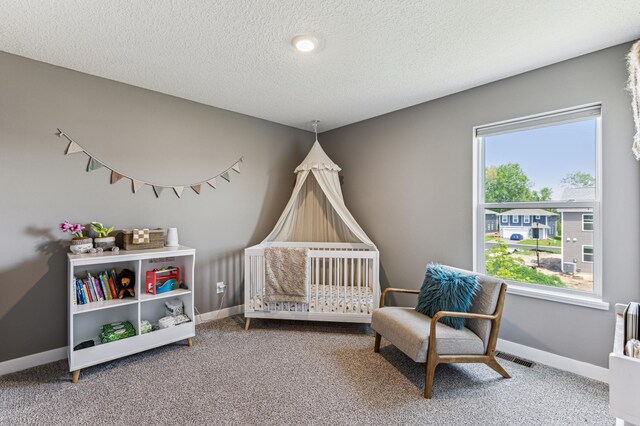 12719 Erskin St NE, Blaine, MN 55449 - bedroom with carpet floors, a textured ceiling, and a nursery area