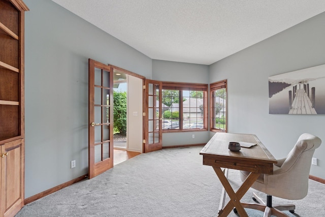 343 Waycliffe Dr N, Wayzata, MN 55391 - office area featuring french doors, carpet, and a textured ceiling