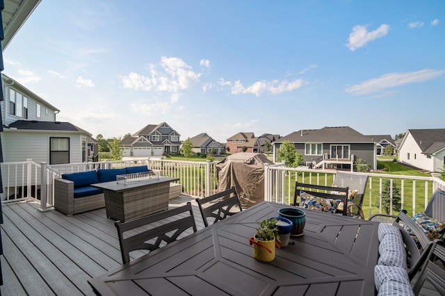 15560 110th Ave N, Dayton, MN 55369 - wooden deck featuring a residential view, an outdoor living space, and a lawn