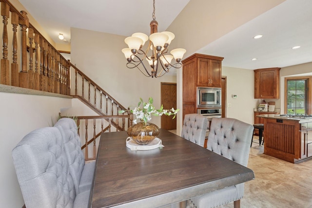 7516 Colorado Ave N, Brooklyn Park, MN 55443 - dining area with a chandelier, stairway, and recessed lighting