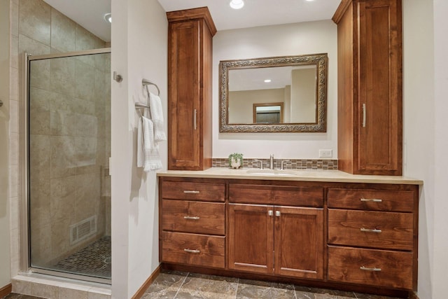 7516 Colorado Ave N, Brooklyn Park, MN 55443 - full bathroom with a stall shower, vanity, and recessed lighting