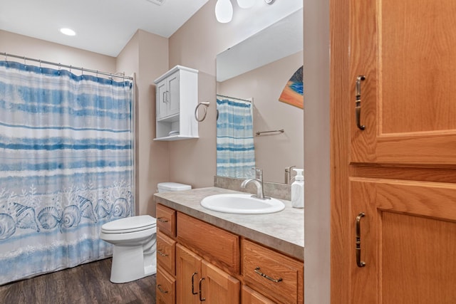 22027 Ethan Ave, Forest Lake, MN 55025 - bathroom featuring vanity, wood finished floors, and curtained shower
