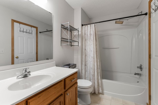 6226 Maclynn Ave NE, Otsego, MN 55301 - bathroom featuring vanity, a textured ceiling, shower / bath combination with curtain, and tile patterned flooring
