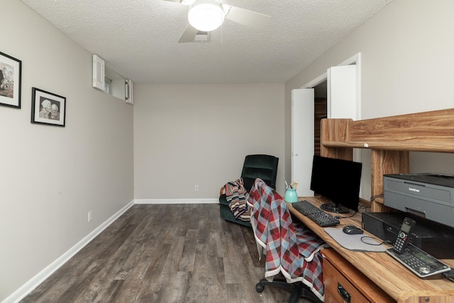 1163 Edgcumbe Rd Unit 1163, Saint Paul, MN 55105 - home office with dark wood-style flooring, a textured ceiling, and ceiling fan