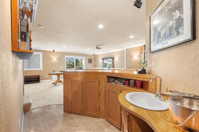 5390 157th St N, Hugo, MN 55038 - bathroom featuring recessed lighting, a textured ceiling, a textured wall, and ornamental molding