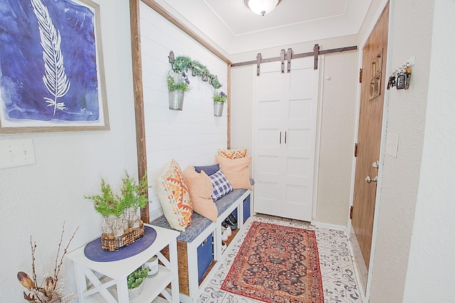 1016 26th Ave N, Saint Cloud, MN 56303 - mudroom featuring a barn door and baseboards
