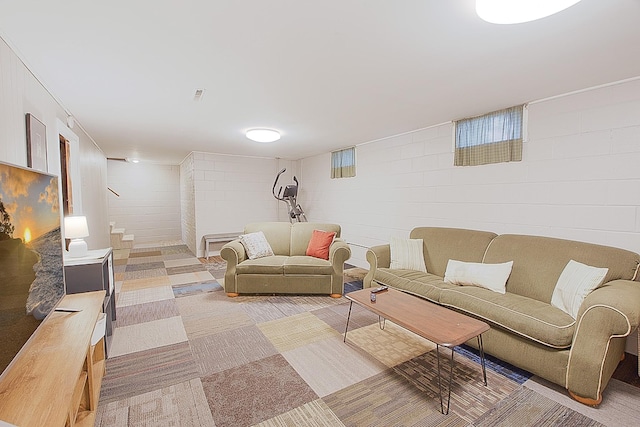 1016 26th Ave N, Saint Cloud, MN 56303 - living room with concrete block wall and stairs
