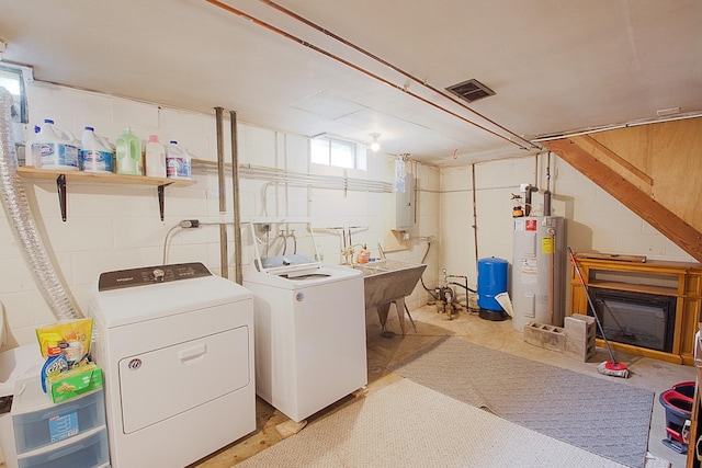 1016 26th Ave N, Saint Cloud, MN 56303 - washroom with washer and clothes dryer, water heater, and electric panel