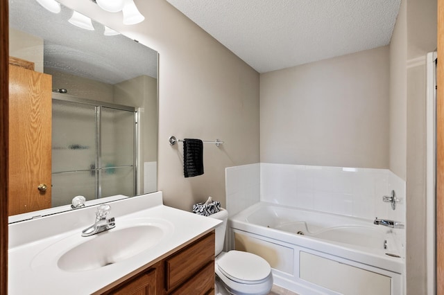 20060 Heritage Dr, Lakeville, MN 55044 - full bath featuring a jetted tub, vanity, a textured ceiling, and a shower with door