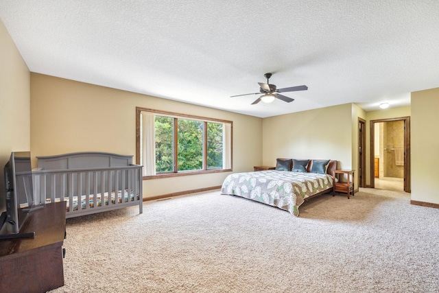 18658 Ponderosa Ct, Eden Prairie, MN 55347 - bedroom featuring carpet flooring, a textured ceiling, and a ceiling fan
