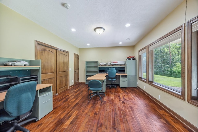 18658 Ponderosa Ct, Eden Prairie, MN 55347 - office area with dark wood finished floors, recessed lighting, and built in study area