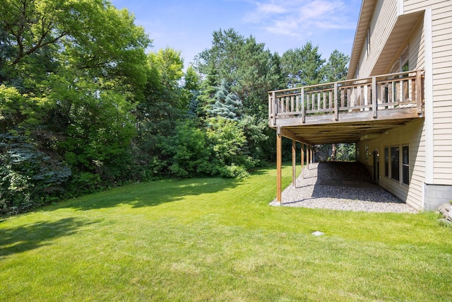 18658 Ponderosa Ct, Eden Prairie, MN 55347 - view of green lawn with a wooden deck, a patio area, and a carport
